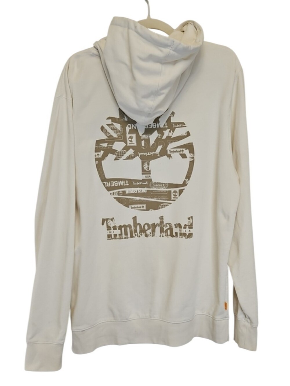 Timberland Men’s Cream Hooded Pullover Sweatshirt, Regular Fit, Size Large